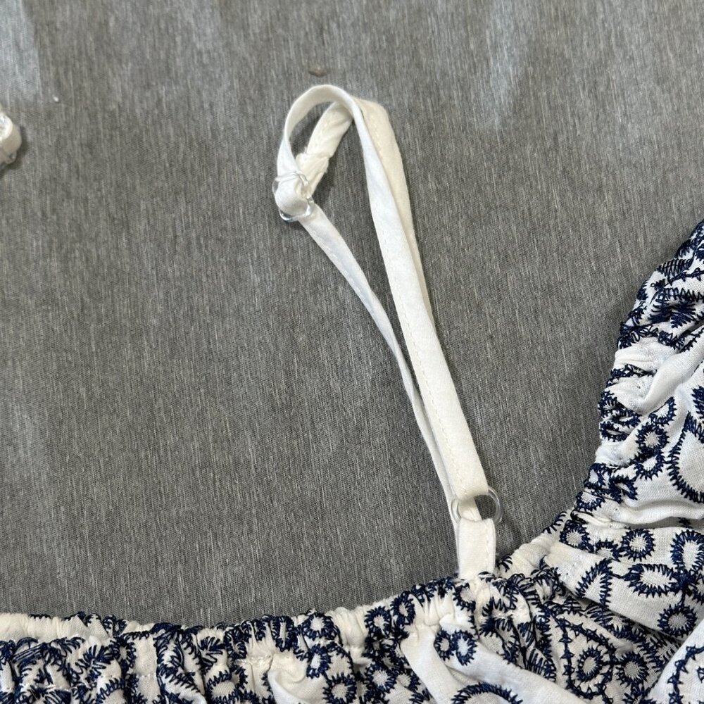 Embroidered Off Shoulder/Adjustable Strap Ruched Halter Top - Picture 7 of 14